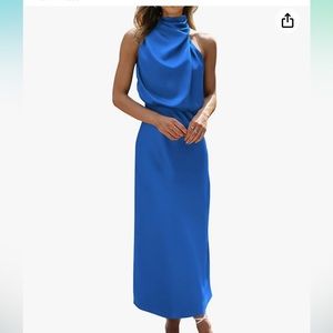 Mock neck key hole elastic waist midi dress